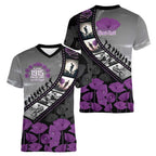 Personalised Remembering ANZAC Lest We Forget Women V-Neck T-Shirt Vintage Film Frame Memorial Purple Poppy