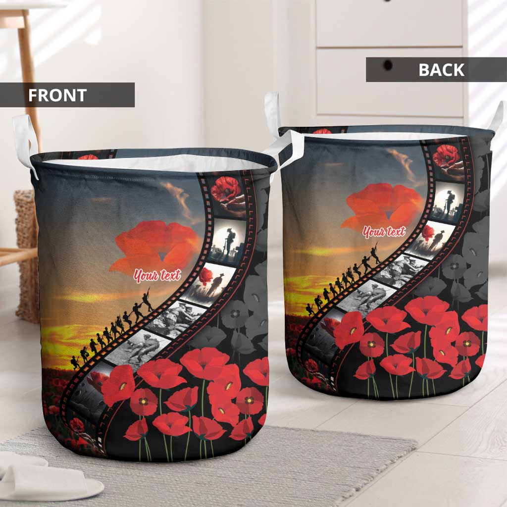 Personalised Remembering ANZAC Lest We Forget Laundry Basket Vintage Film Frame Memorial Red Poppy