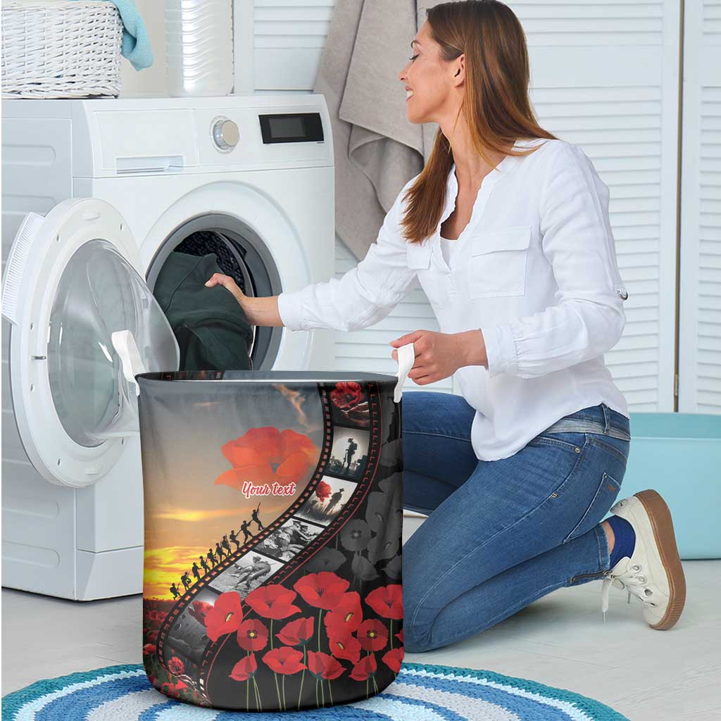 Personalised Remembering ANZAC Lest We Forget Laundry Basket Vintage Film Frame Memorial Red Poppy