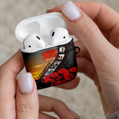 Personalised Remembering ANZAC Lest We Forget AirPods Case Vintage Film Frame Memorial Red Poppy