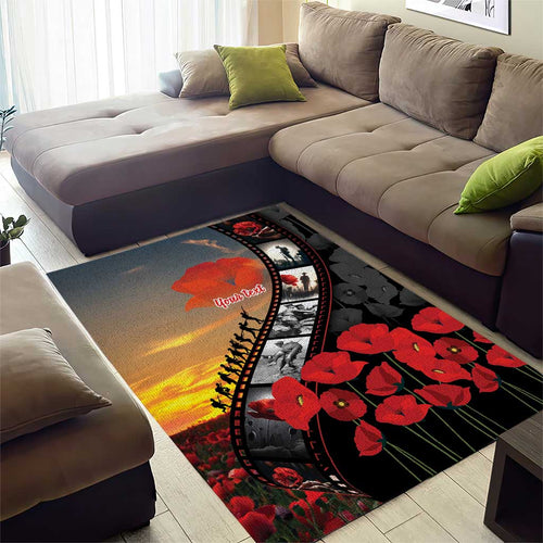 Personalised Remembering ANZAC Lest We Forget Area Rug Vintage Film Frame Memorial Red Poppy