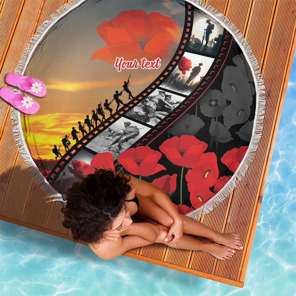 Personalised Remembering ANZAC Lest We Forget Beach Blanket Vintage Film Frame Memorial Red Poppy