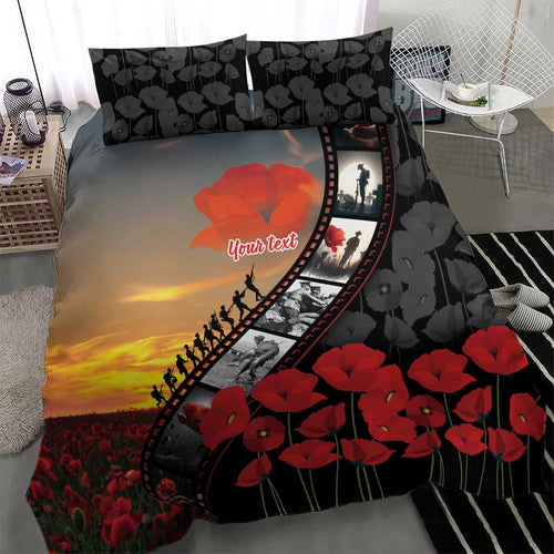 Personalised Remembering ANZAC Lest We Forget Bedding Set Vintage Film Frame Memorial Red Poppy