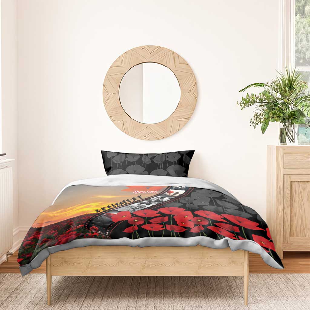 Personalised Remembering ANZAC Lest We Forget Bedding Set Vintage Film Frame Memorial Red Poppy
