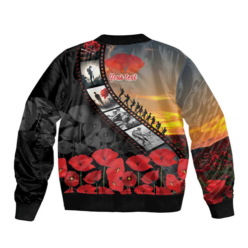 Personalised Remembering ANZAC Lest We Forget Bomber Jacket Vintage Film Frame Memorial Red Poppy