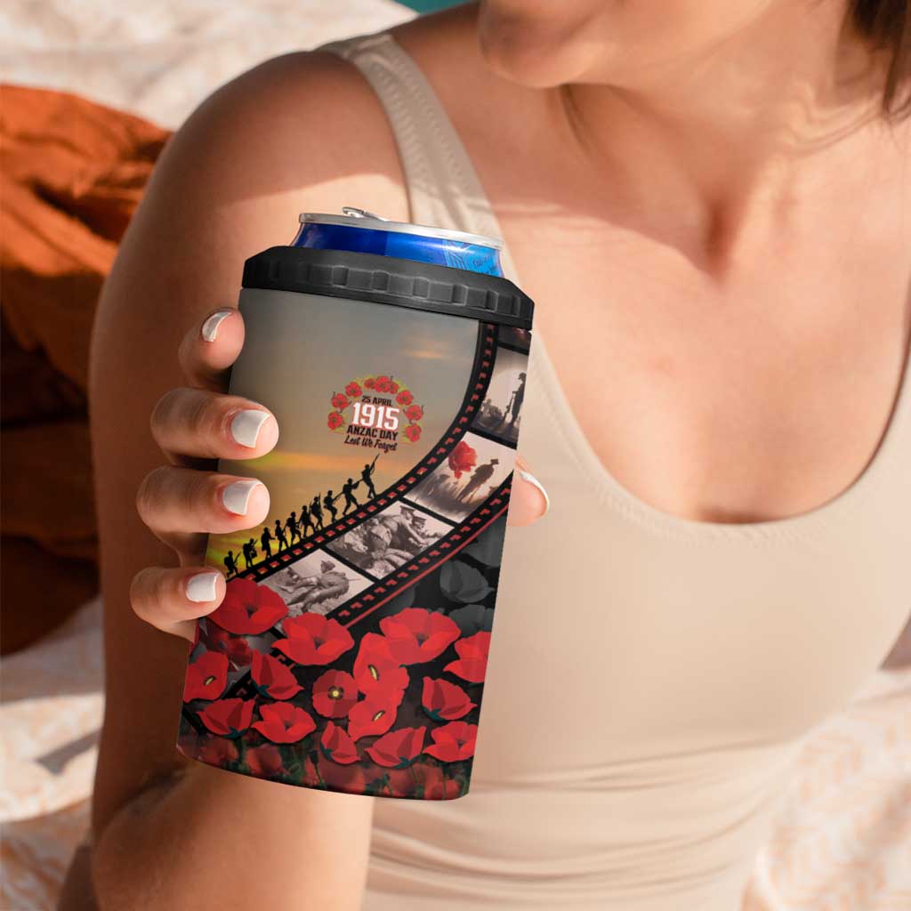 Personalised Remembering ANZAC Lest We Forget 4 in 1 Can Cooler Tumbler Vintage Film Frame Memorial Red Poppy