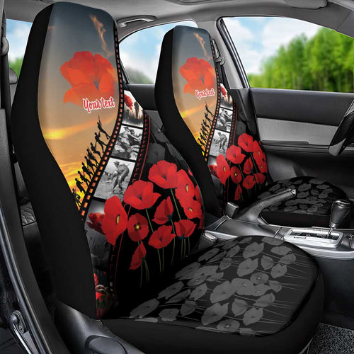 Personalised Remembering ANZAC Lest We Forget Car Seat Cover Vintage Film Frame Memorial Red Poppy