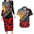 Personalised Remembering ANZAC Lest We Forget Couples Matching Long Sleeve Bodycon Dress and Hawaiian Shirt Vintage Film Frame Memorial Red Poppy