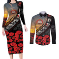 Personalised Remembering ANZAC Lest We Forget Couples Matching Long Sleeve Bodycon Dress and Long Sleeve Button Shirt Vintage Film Frame Memorial Red Poppy