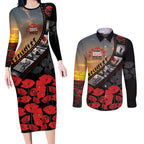 Personalised Remembering ANZAC Lest We Forget Couples Matching Long Sleeve Bodycon Dress and Long Sleeve Button Shirt Vintage Film Frame Memorial Red Poppy