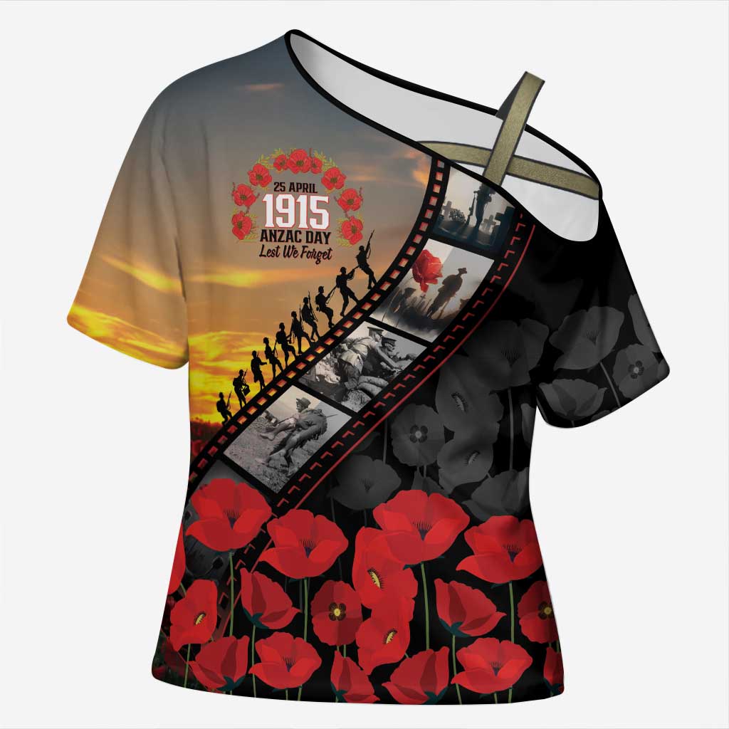 Personalised Remembering ANZAC Lest We Forget Cross Shoulder Shirt Vintage Film Frame Memorial Red Poppy