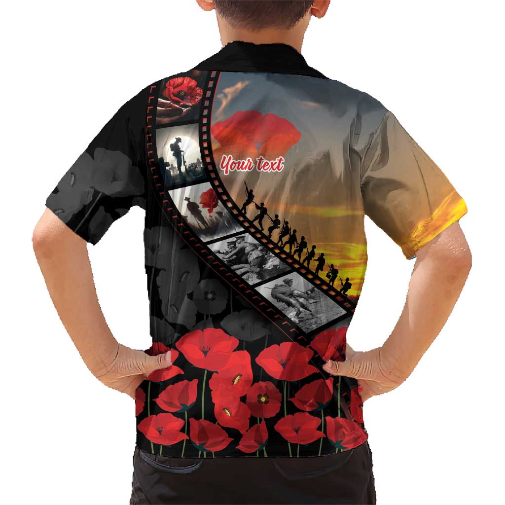 Personalised Remembering ANZAC Lest We Forget Family Matching Long Sleeve Bodycon Dress and Hawaiian Shirt Vintage Film Frame Memorial Red Poppy