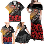 Personalised Remembering ANZAC Lest We Forget Family Matching Off Shoulder Maxi Dress and Hawaiian Shirt Vintage Film Frame Memorial Red Poppy