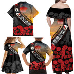 Personalised Remembering ANZAC Lest We Forget Family Matching Off Shoulder Maxi Dress and Hawaiian Shirt Vintage Film Frame Memorial Red Poppy