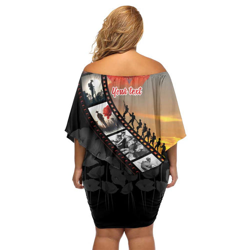 Personalised Remembering ANZAC Lest We Forget Family Matching Off Shoulder Short Dress and Hawaiian Shirt Vintage Film Frame Memorial Red Poppy