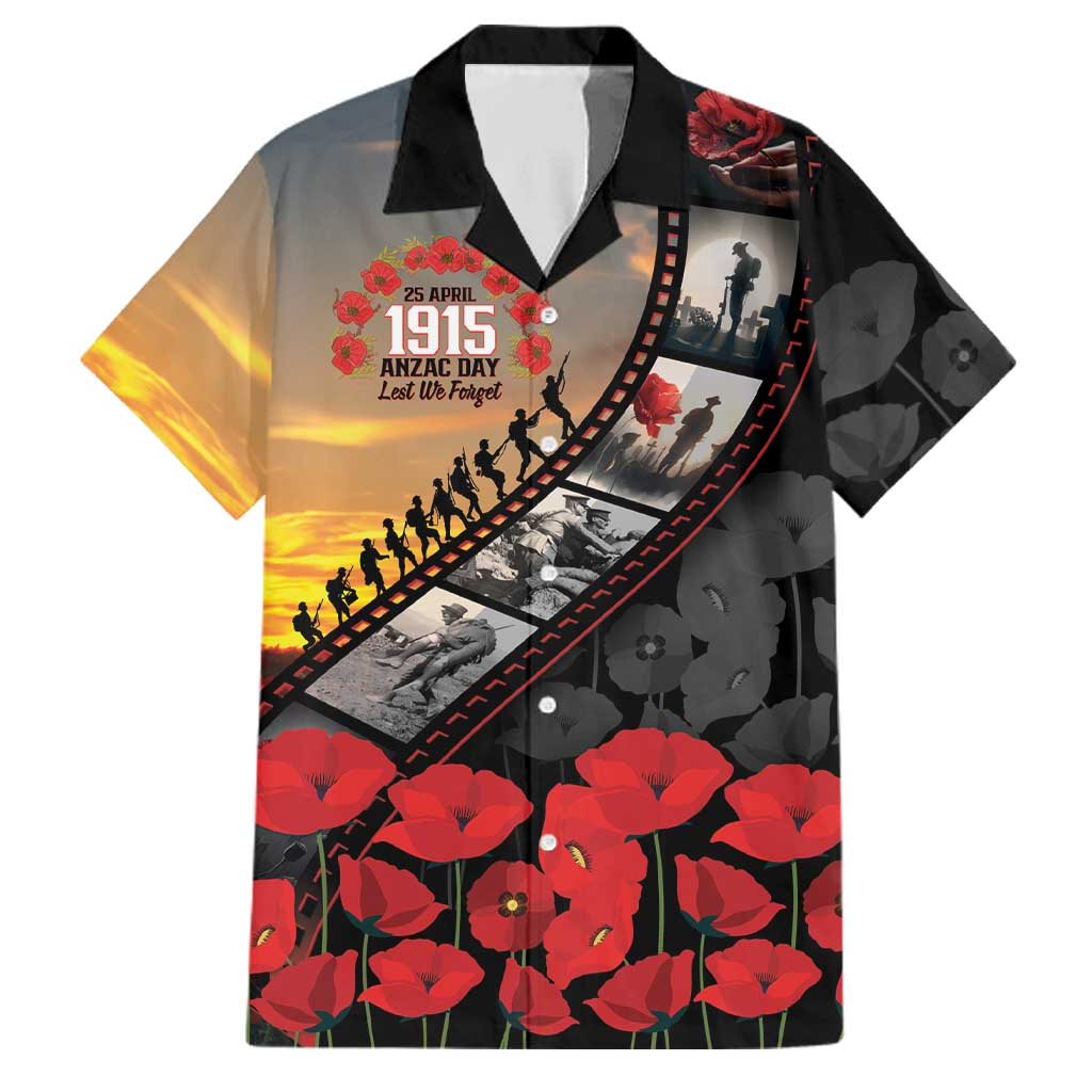 Personalised Remembering ANZAC Lest We Forget Family Matching Puletasi and Hawaiian Shirt Vintage Film Frame Memorial Red Poppy