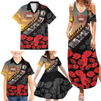 Personalised Remembering ANZAC Lest We Forget Family Matching Summer Maxi Dress and Hawaiian Shirt Vintage Film Frame Memorial Red Poppy