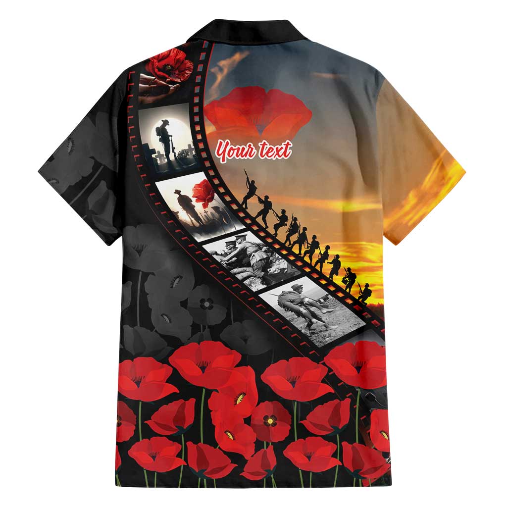 Personalised Remembering ANZAC Lest We Forget Family Matching Summer Maxi Dress and Hawaiian Shirt Vintage Film Frame Memorial Red Poppy