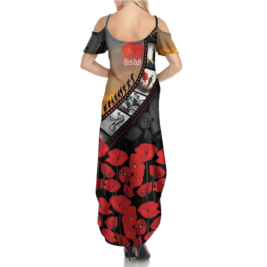 Personalised Remembering ANZAC Lest We Forget Family Matching Summer Maxi Dress and Hawaiian Shirt Vintage Film Frame Memorial Red Poppy