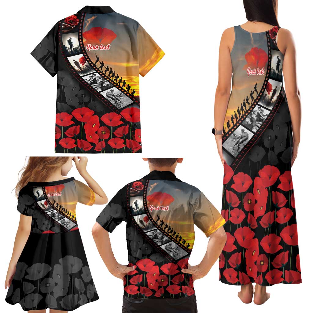 Personalised Remembering ANZAC Lest We Forget Family Matching Tank Maxi Dress and Hawaiian Shirt Vintage Film Frame Memorial Red Poppy