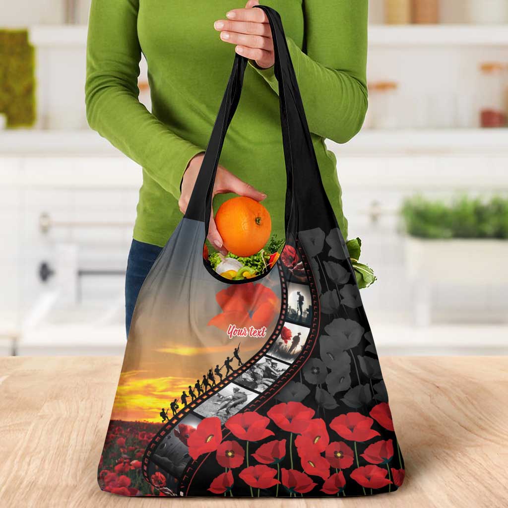 Personalised Remembering ANZAC Lest We Forget Grocery Bag Vintage Film Frame Memorial Red Poppy