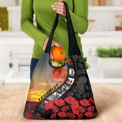 Personalised Remembering ANZAC Lest We Forget Grocery Bag Vintage Film Frame Memorial Red Poppy