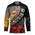 Personalised Remembering ANZAC Lest We Forget Hockey Jersey Vintage Film Frame Memorial Red Poppy