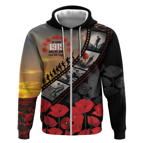 Personalised Remembering ANZAC Lest We Forget Hoodie Vintage Film Frame Memorial Red Poppy