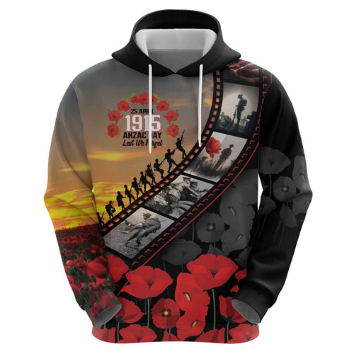 Personalised Remembering ANZAC Lest We Forget Hoodie Vintage Film Frame Memorial Red Poppy