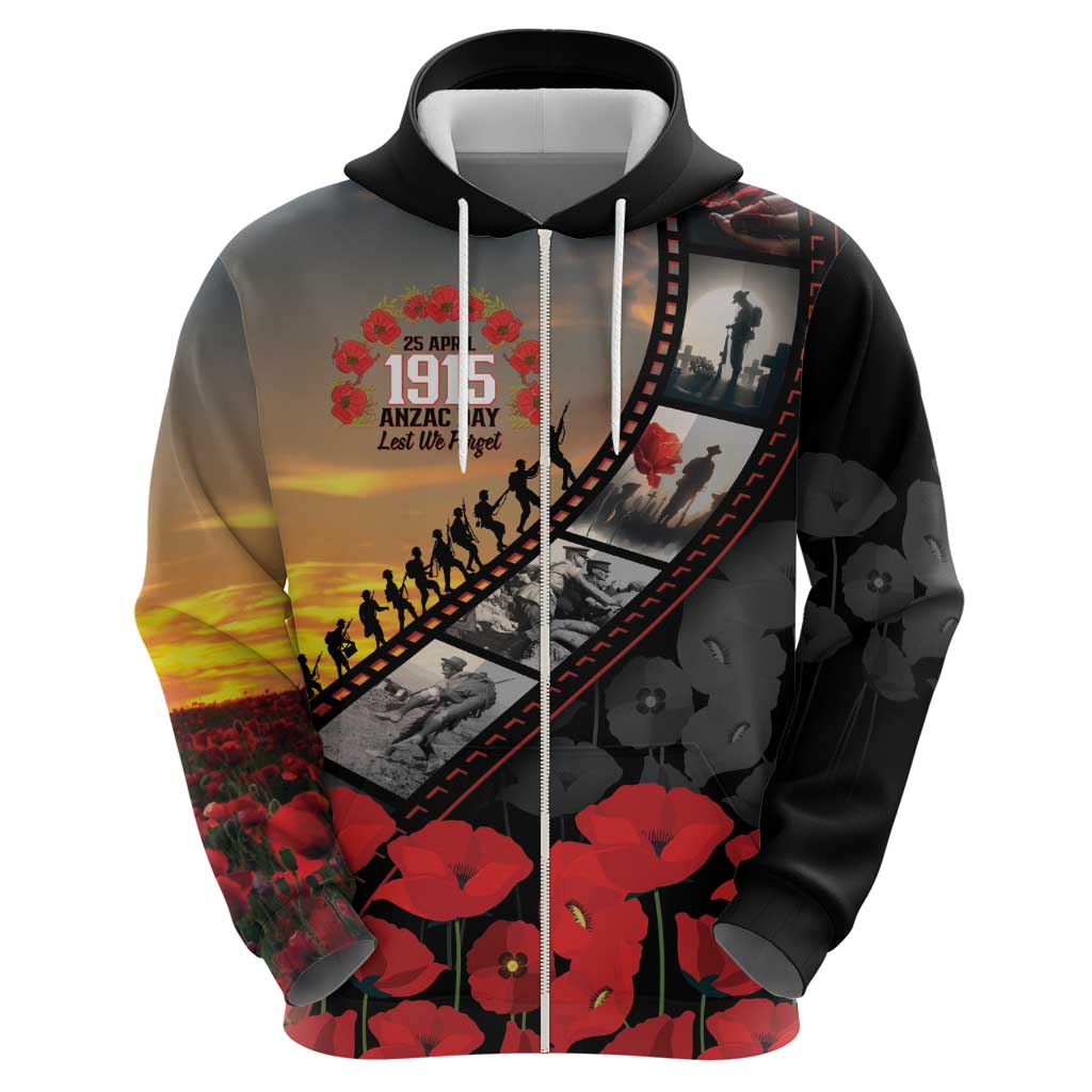 Personalised Remembering ANZAC Lest We Forget Hoodie Vintage Film Frame Memorial Red Poppy
