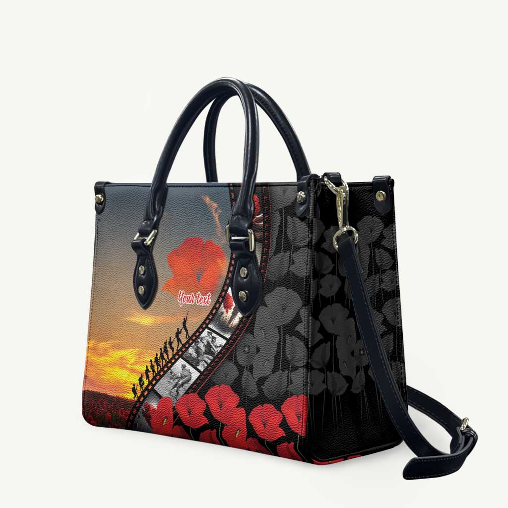 Personalised Remembering ANZAC Lest We Forget Leather Bag Vintage Film Frame Memorial Red Poppy
