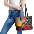 Personalised Remembering ANZAC Lest We Forget Leather Tote Bag Vintage Film Frame Memorial Red Poppy