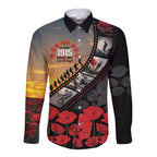 Personalised Remembering ANZAC Lest We Forget Long Sleeve Button Shirt Vintage Film Frame Memorial Red Poppy