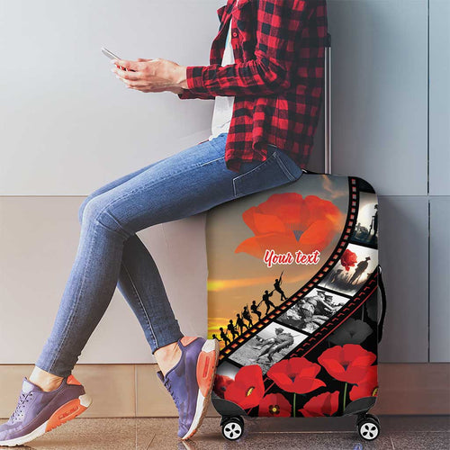 Personalised Remembering ANZAC Lest We Forget Luggage Cover Vintage Film Frame Memorial Red Poppy