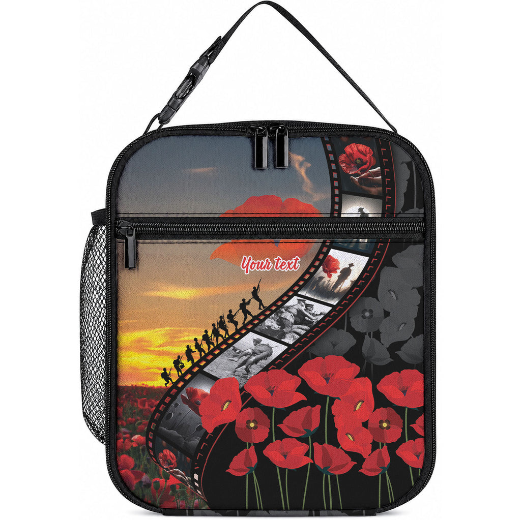 Personalised Remembering ANZAC Lest We Forget Lunch Bag Vintage Film Frame Memorial Red Poppy