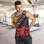 Personalised Remembering ANZAC Lest We Forget Men Tank Top Vintage Film Frame Memorial Red Poppy
