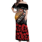 Personalised Remembering ANZAC Lest We Forget Off Shoulder Maxi Dress Vintage Film Frame Memorial Red Poppy