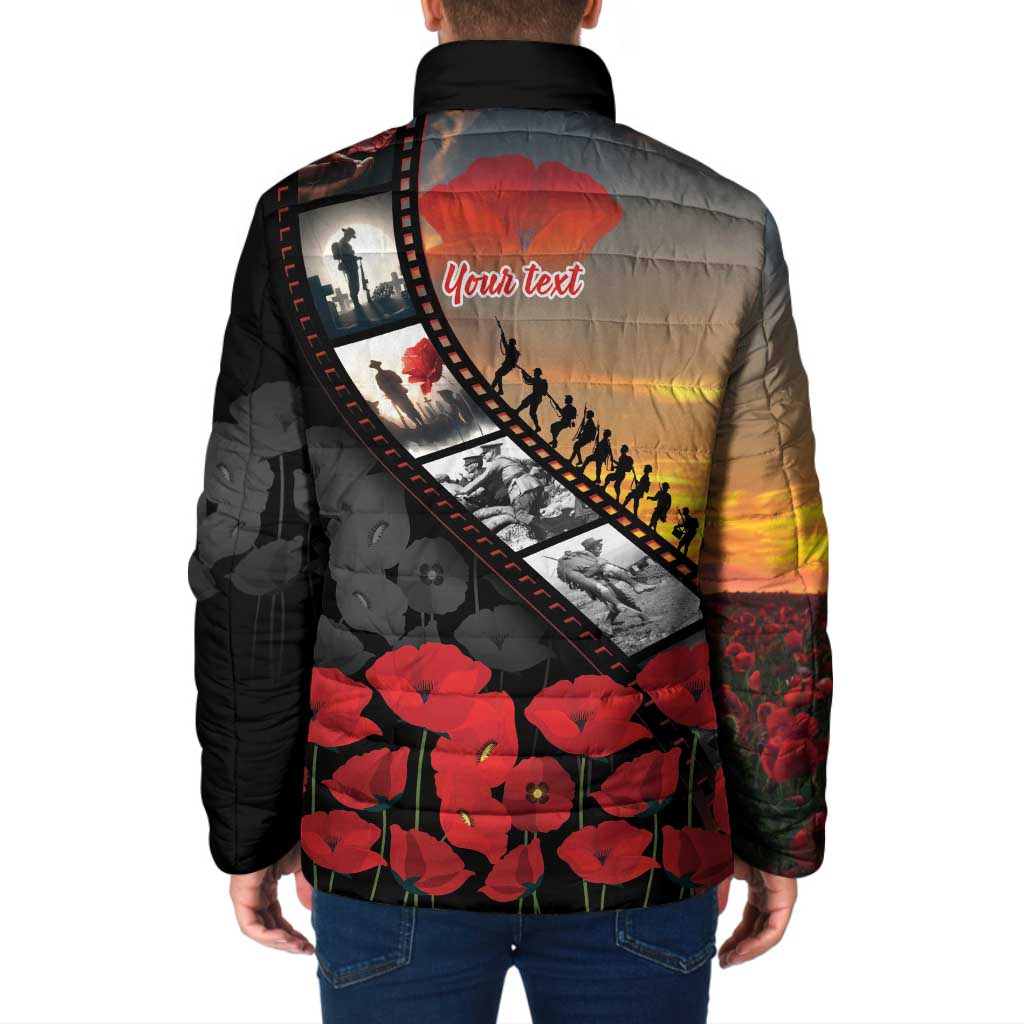 Personalised Remembering ANZAC Lest We Forget Padded Jacket Vintage Film Frame Memorial Red Poppy