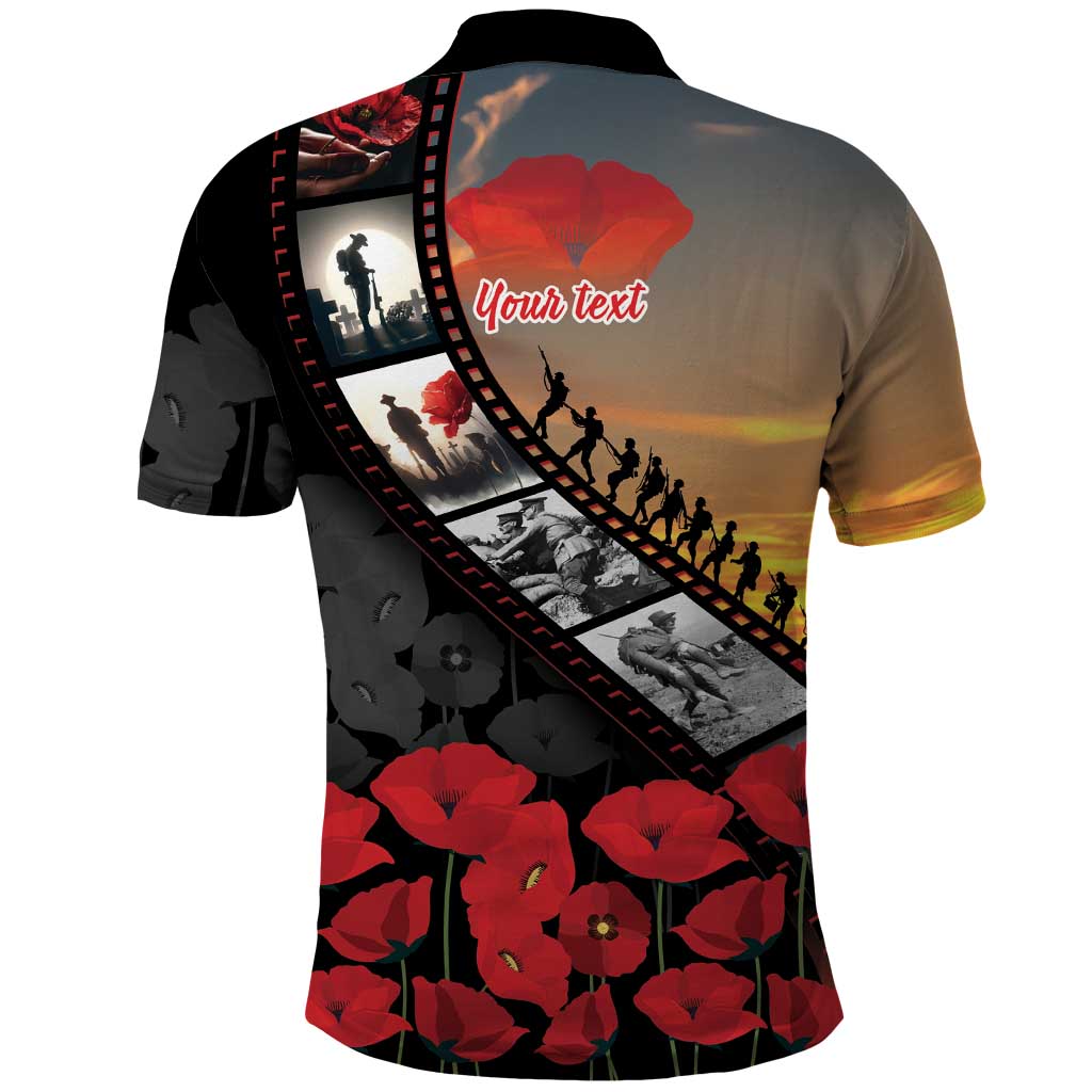 Personalised Remembering ANZAC Lest We Forget Polo Shirt Vintage Film Frame Memorial Red Poppy