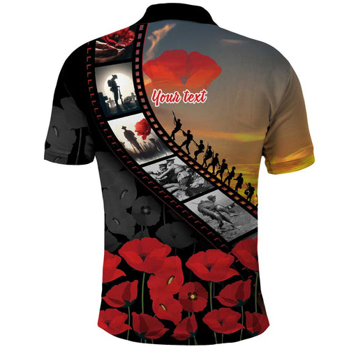 Personalised Remembering ANZAC Lest We Forget Polo Shirt Vintage Film Frame Memorial Red Poppy