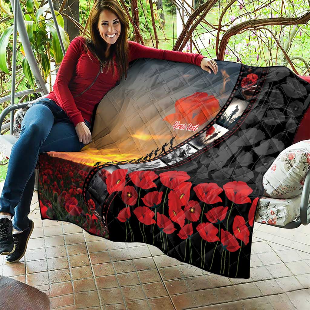 Personalised Remembering ANZAC Lest We Forget Quilt Vintage Film Frame Memorial Red Poppy