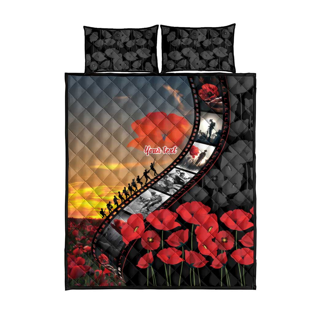 Personalised Remembering ANZAC Lest We Forget Quilt Bed Set Vintage Film Frame Memorial Red Poppy