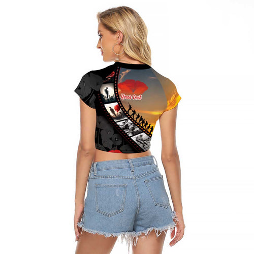 Personalised Remembering ANZAC Lest We Forget Raglan Cropped T Shirt Vintage Film Frame Memorial Red Poppy