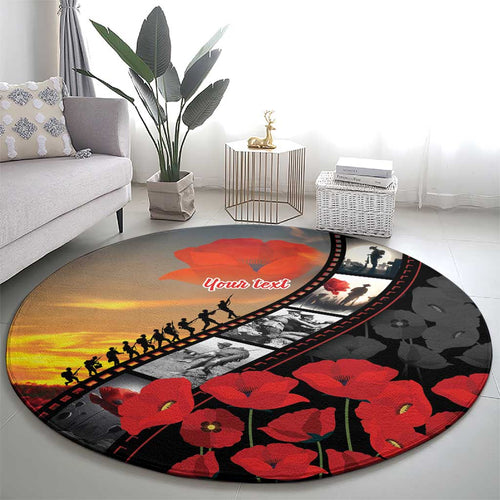 Personalised Remembering ANZAC Lest We Forget Round Carpet Vintage Film Frame Memorial Red Poppy