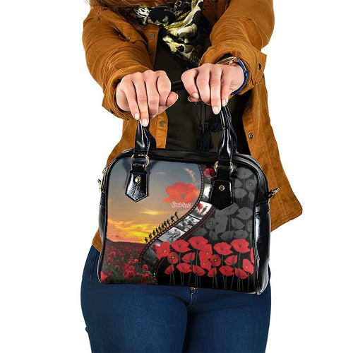 Personalised Remembering ANZAC Lest We Forget Shoulder Handbag Vintage Film Frame Memorial Red Poppy