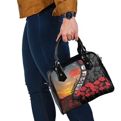 Personalised Remembering ANZAC Lest We Forget Shoulder Handbag Vintage Film Frame Memorial Red Poppy