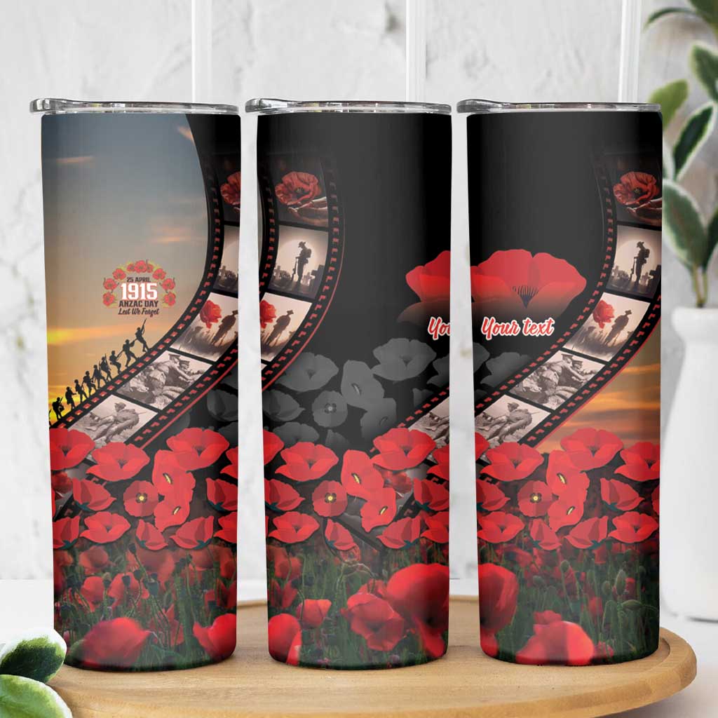 Personalised Remembering ANZAC Lest We Forget Skinny Tumbler Vintage Film Frame Memorial Red Poppy