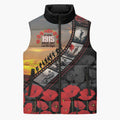 Personalised Remembering ANZAC Lest We Forget Sleeveless Puffer Jacket Vintage Film Frame Memorial Red Poppy