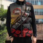 Personalised Remembering ANZAC Lest We Forget Sleeveless Puffer Jacket Vintage Film Frame Memorial Red Poppy