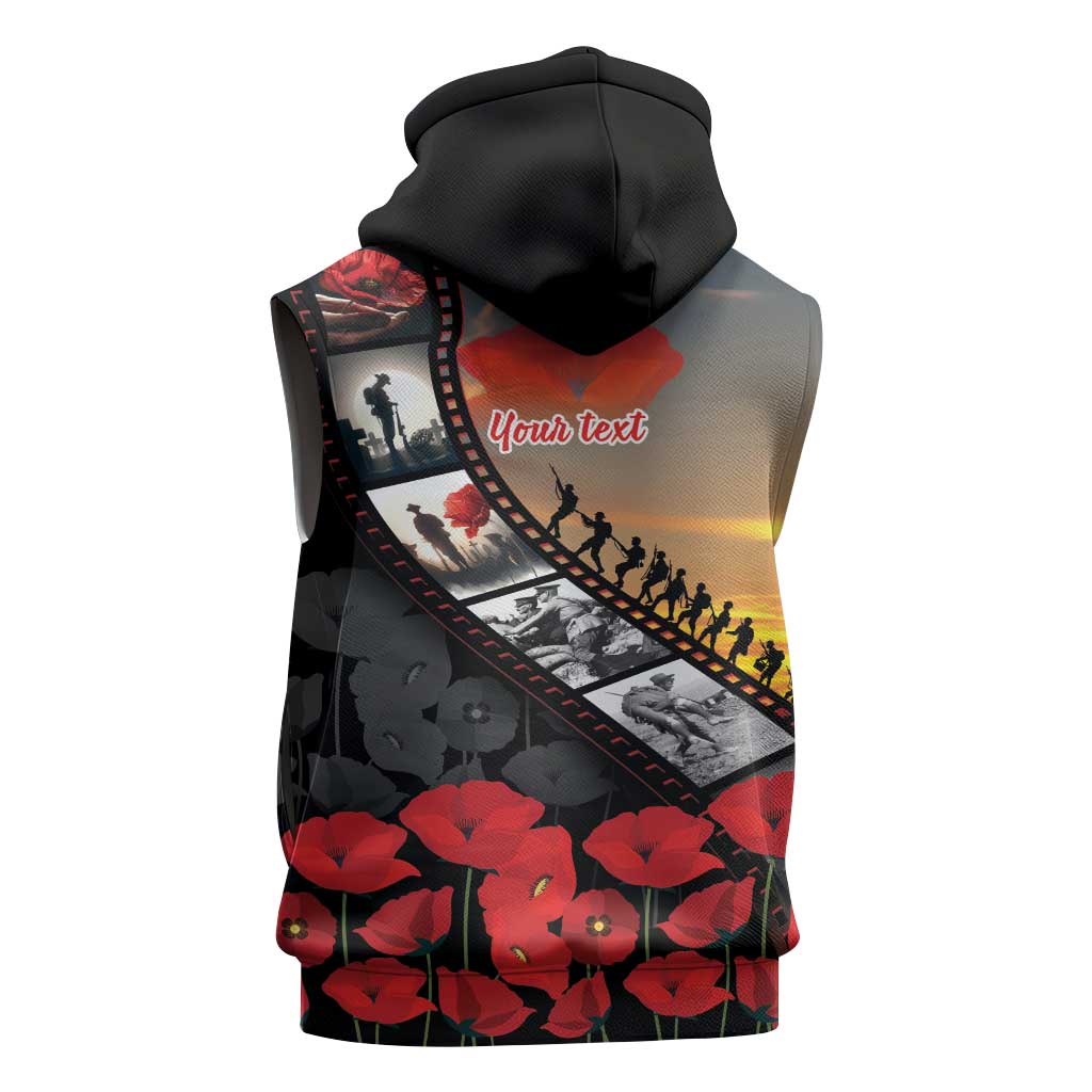 Personalised Remembering ANZAC Lest We Forget Sleeveless Zip Hoodie Vintage Film Frame Memorial Red Poppy